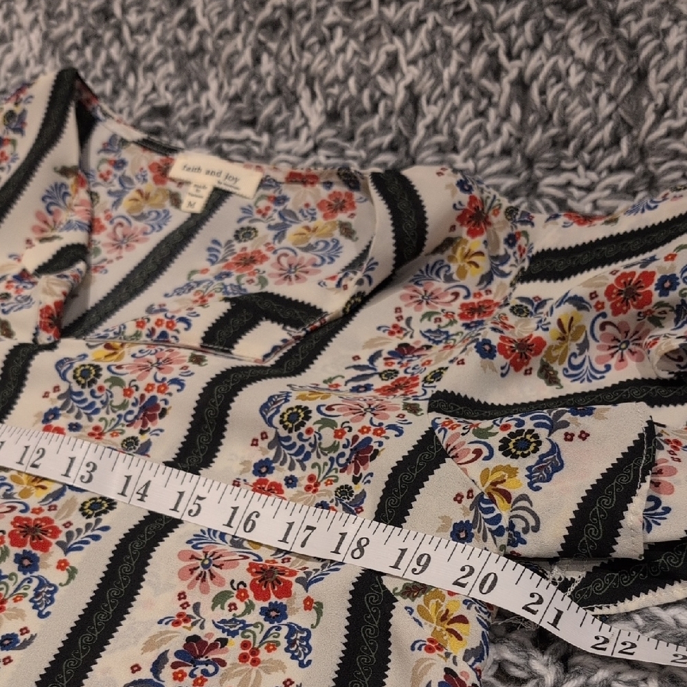 Faith & Joy Folk Floral Stripe Blouse | Porcelain Cream + Ink | Medium - Picture 7 of 8
